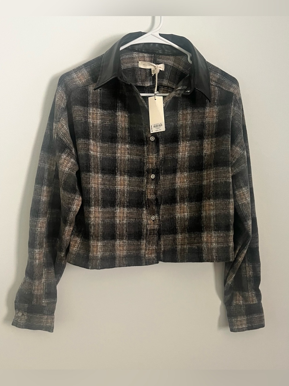 Gilded Intent Plaid Shacket With Leather Collar